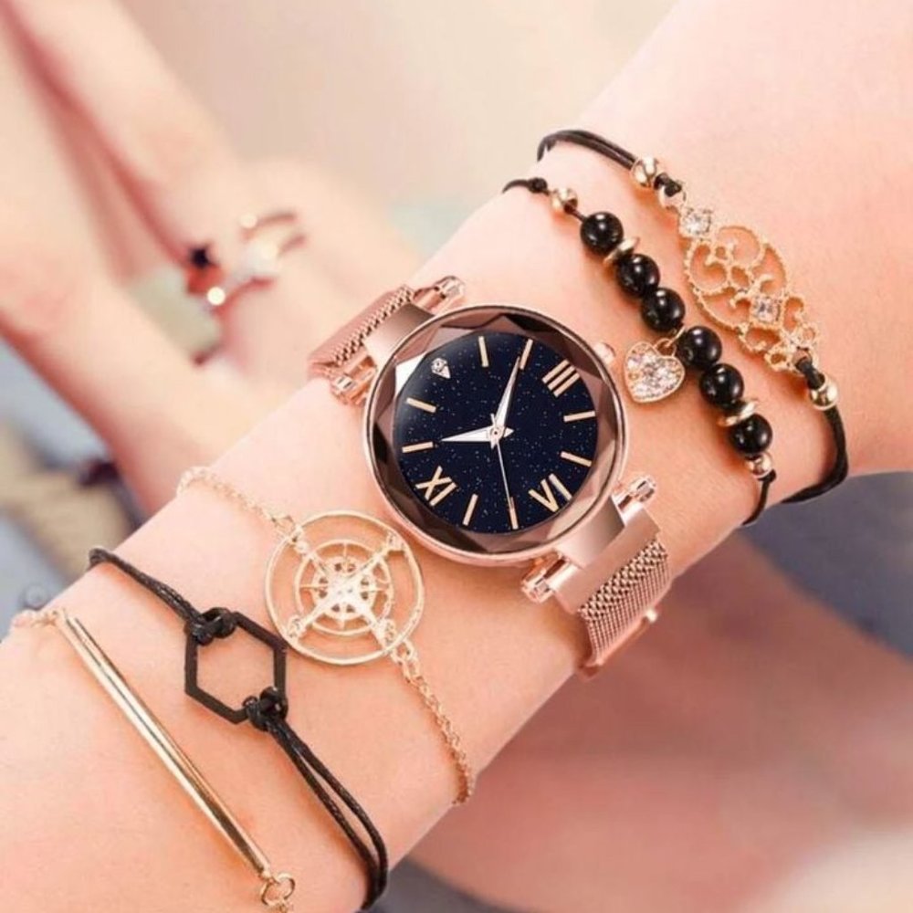 Starry Sky Dial Quartz Watch & 5pcs Bracelet NIB